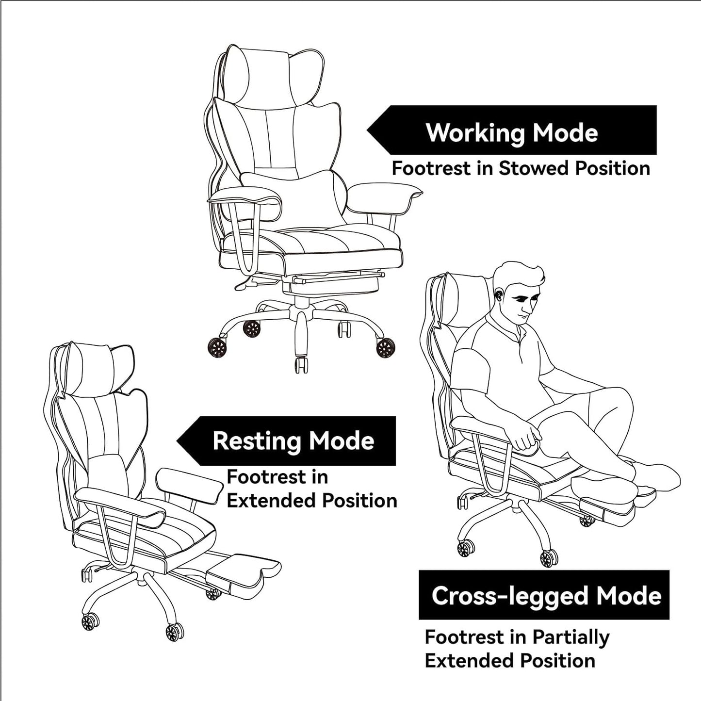 Efomao Big and Tall Office Chair 400LBS, Heavy Duty Executive Office Chair with Foot Rest, Home Office Desk Chairs, Purple Big Tall Computer Chairs