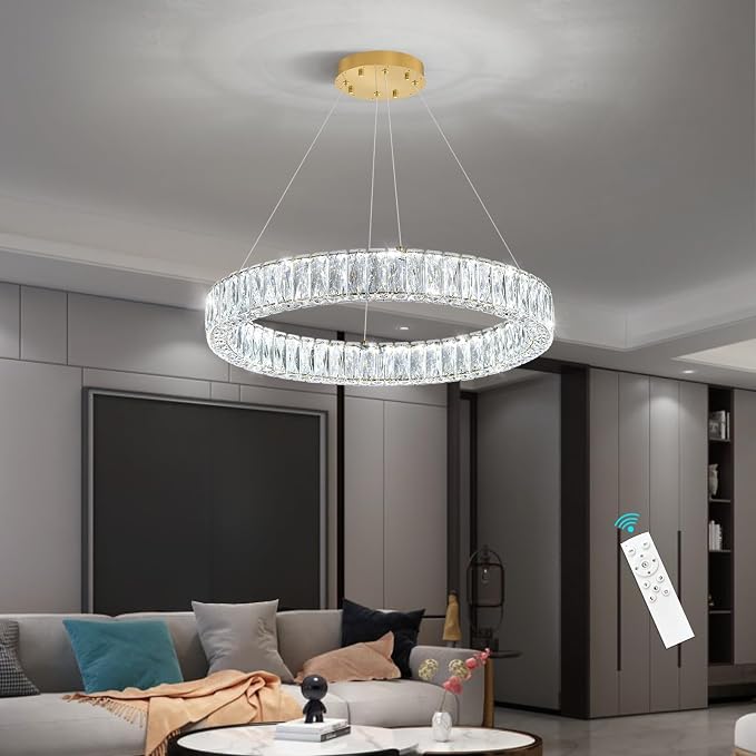 HAIXIANG Modern Crystal Chandelier Dimmable LED Ring Pendant Lights Adjustable - Image 7