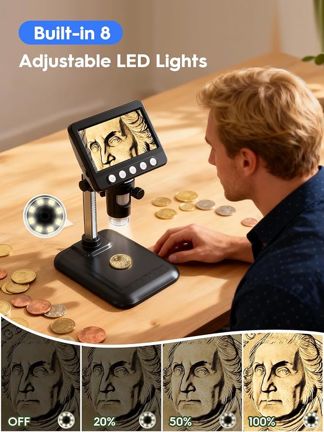 Coin Microscope, 4.3" LCD USB Digital Microscope 1000X Coin Magnifier - Image 3