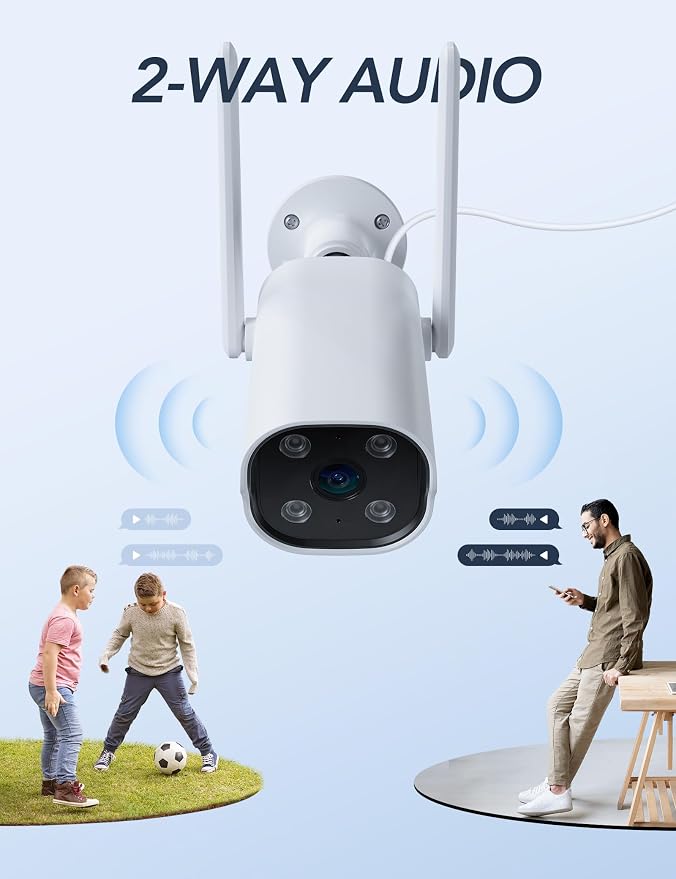 GNCC 2K Outdoor Security Camera, 24/7 Recording, 9.85ft Cord, No Battery - Image 3