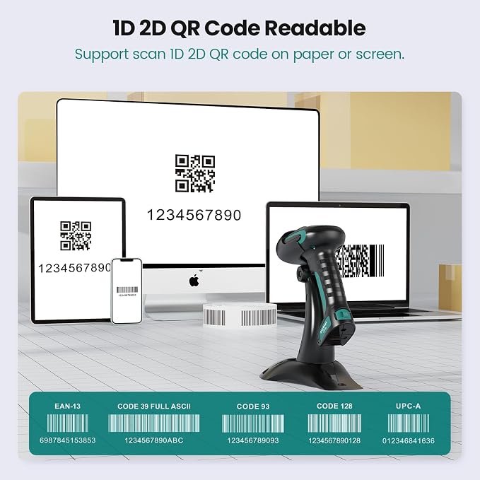 Wireless Barcode Scanner with Stand, Industrial 1D 2D QR Bluetooth Barcode - Image 4