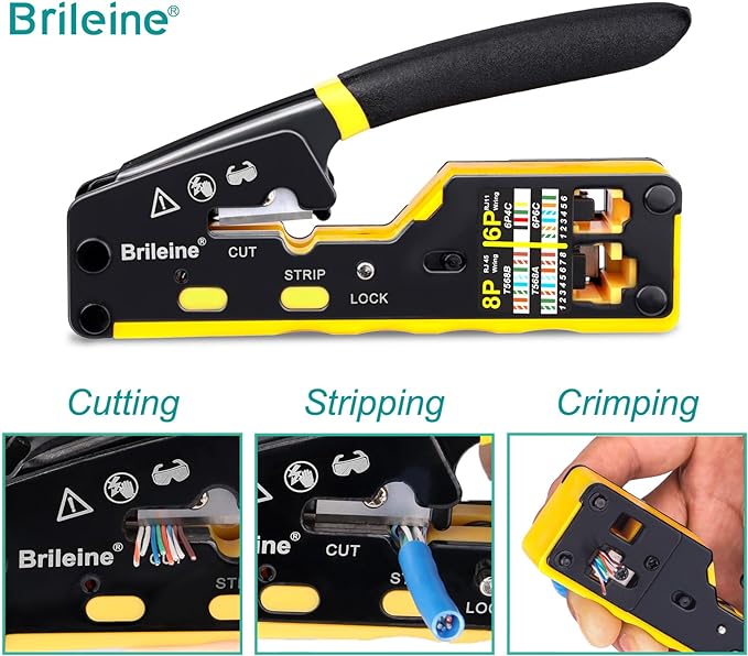 Brileine RJ45 Crimp Tool Pass Through Kit Ethernet Crimper Cat5 Cat5e Cat6 - Image 2