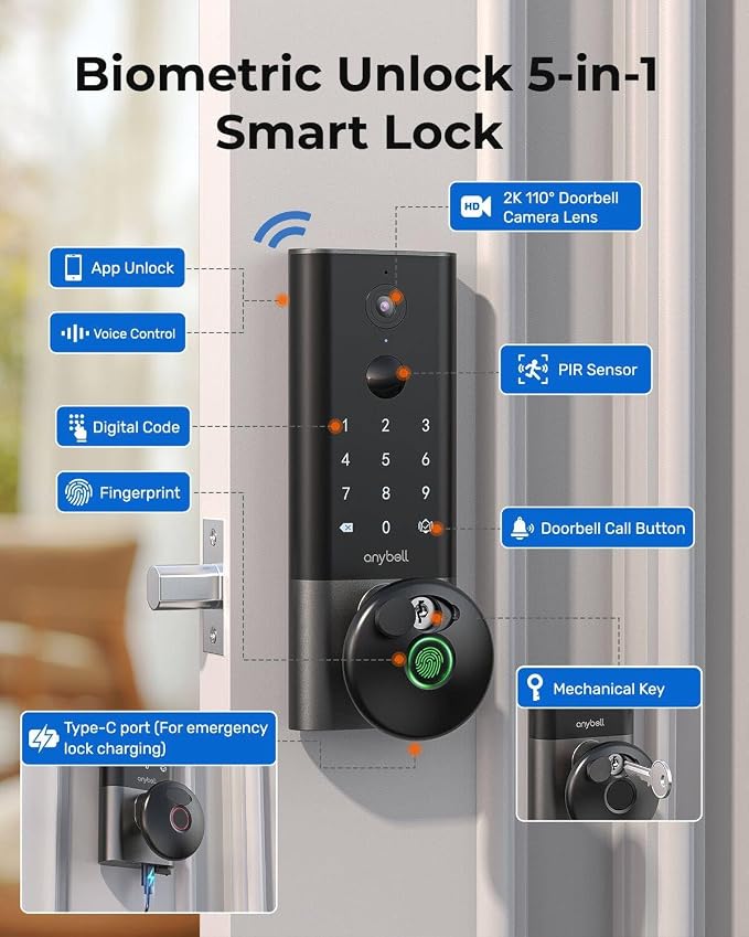 Fingerprint Smart Door Lock, ANYBELL Keyless Entry Door Lock - Image 6
