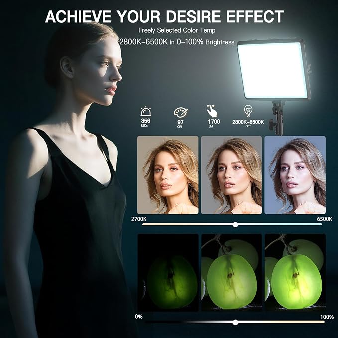 1-Pack LED Video Light Kit, NiceVeedi Photography Lighting Kit, 2800-6500K - Image 3