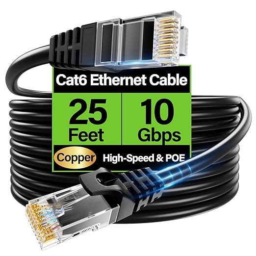Cat6 Ethernet Cable 10Gbps 25 ft, UTP Ethernet Cable Cat 6, Flexible Bare by Unknown