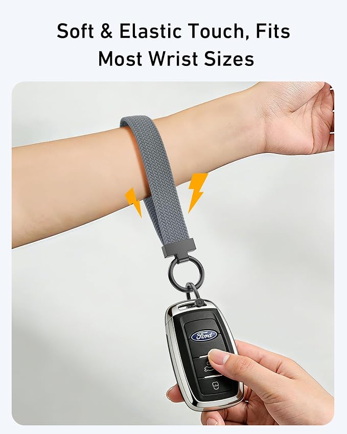 Stretchy Braided Wristlet D-Ring Detachable - Image 3