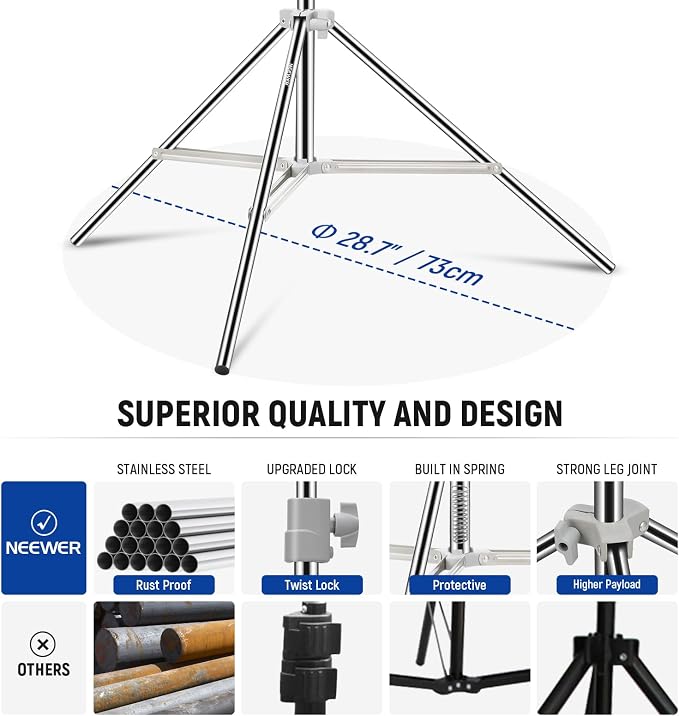 NEEWER Upgraded 75"/190cm Light Stand Stainless Steel Spring Loaded, Foldable - Image 6