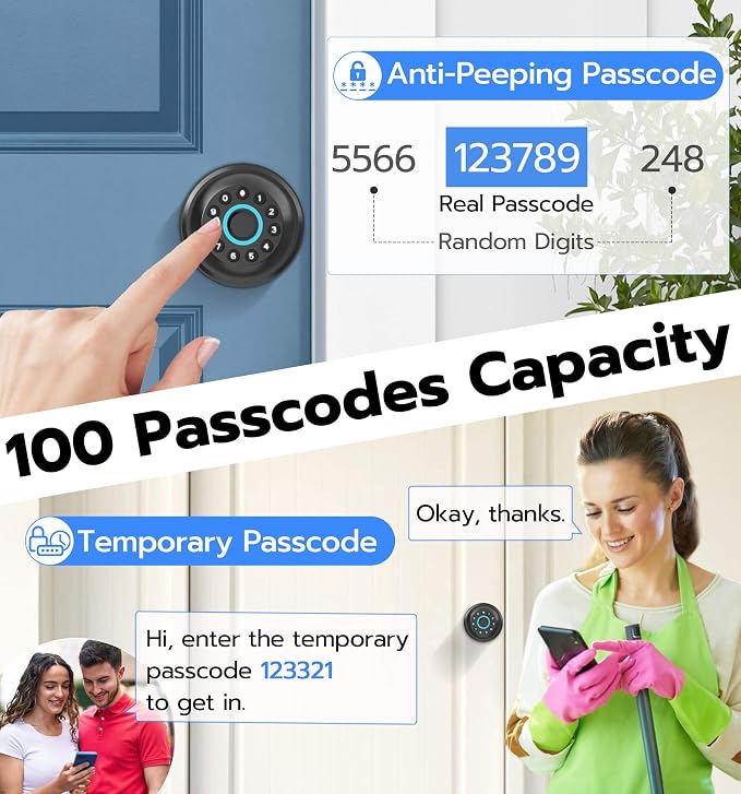 Anweller Smart Door Knob with Lock, Fingerprint Code Keypad Keyless Entry - Image 4