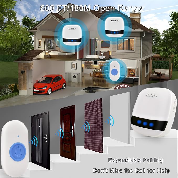 Caregiver Pager Wireless Call Button Call Bell Call Light Alert Button - Image 3