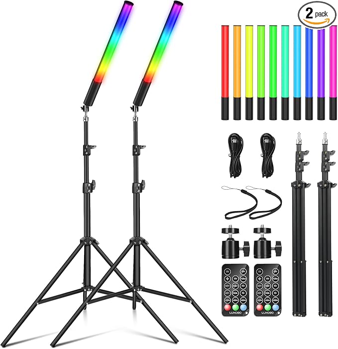 2 Pack RGB LED Video Light Wand Stick, Photography Studio Lighting Kits by uyled