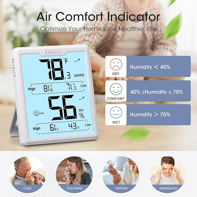DOQAUS Digital Hygrometer Room Thermometer Indoor, Humidity Meter - Image 4