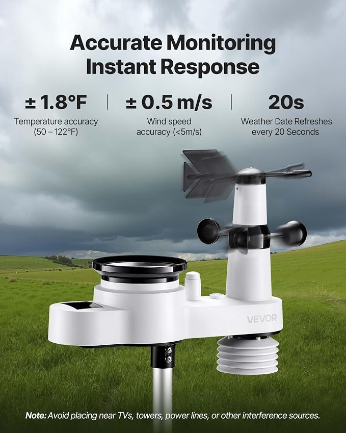 VEVOR 5-in-1 Wireless Weather Station, 7.5-Inch VA Display, Solar Powered - Image 3