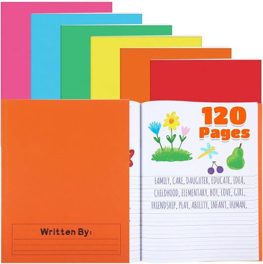 Henoyso 6 Pcs 120 Pages Primary Composition Notebooks K-2 9 3/4 x 7 1/2 Inch Journals Primary Journals Blank Books for Kids to Write Stories Kindergarten (Colorful)