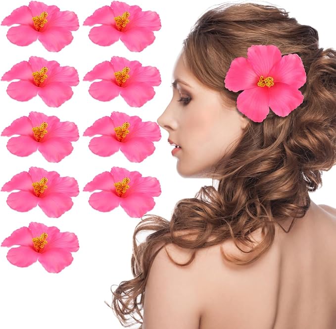 DOITOOL 10 Pcs Pink Artificial Hibiscus Flowers Faux Tropical Flower Decor Fake by DOITOOL