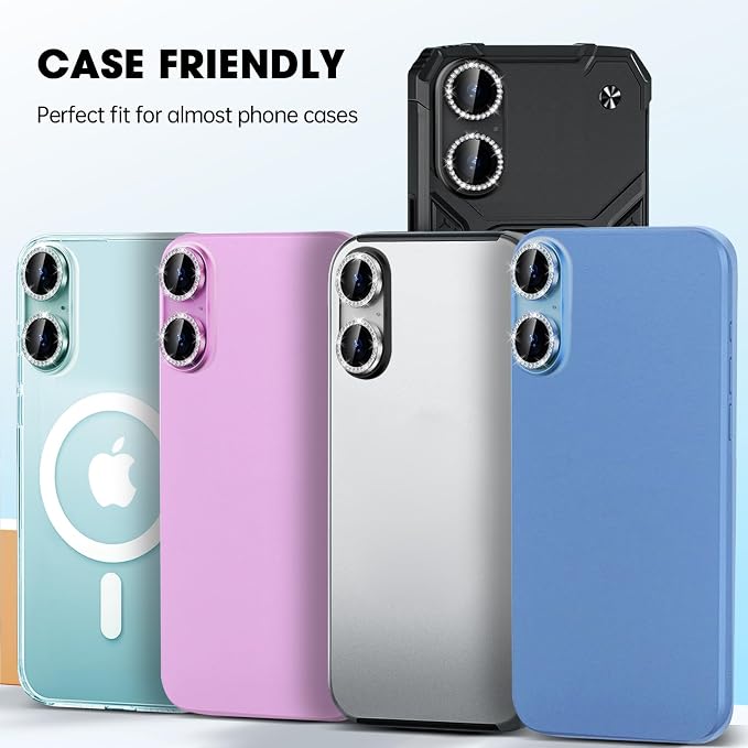 for iPhone 16/16 Plus Camera Lens Protector Bling Individual Metal Diamond Ring - Image 6