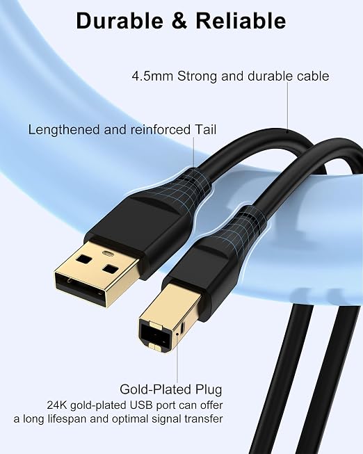HP Printer Cable 6ft, Square USB A to USB B Cable - Image 3