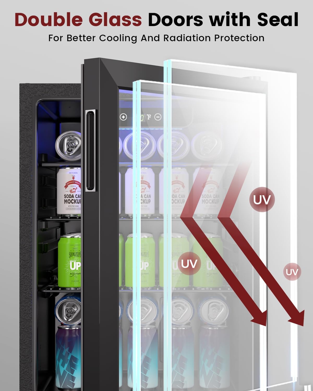 Wine Cooler Refrigerator - 24 Bottle 95 Can Mini Wine Fridge with Glass Door for Beer Soda Water Drink, Small Wine Cellar Beverage Refrigerator for Bedroom Office Home Bar Dorm, 2.6 Cu.Ft