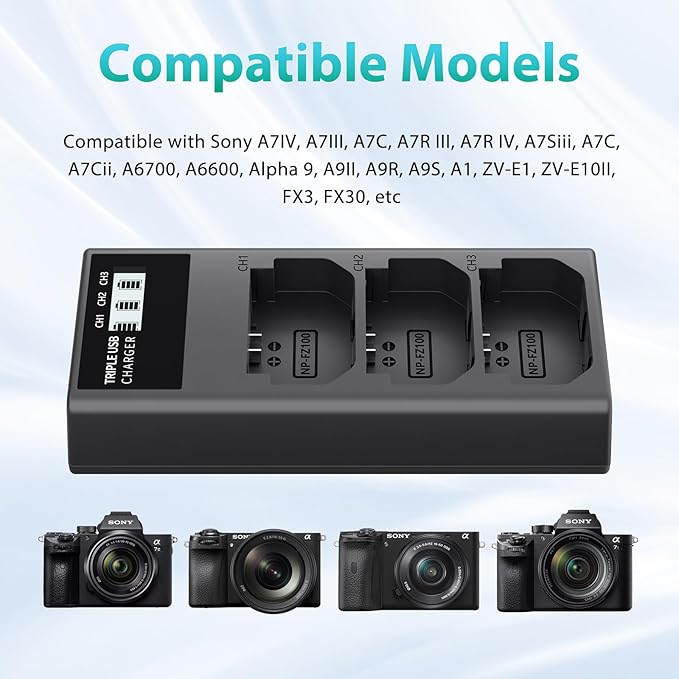 LP NP-FZ100 Battery Charger, 3-Slot USB Charger - Image 2