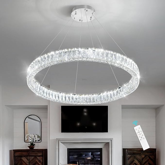 HAIXIANG Modern Crystal Chandelier Dimmable LED Ring Pendant Chandeliers Light by HAIXIANG