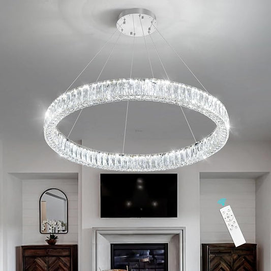 HAIXIANG Modern Crystal Chandelier Dimmable LED Ring Pendant Chandeliers Light by HAIXIANG