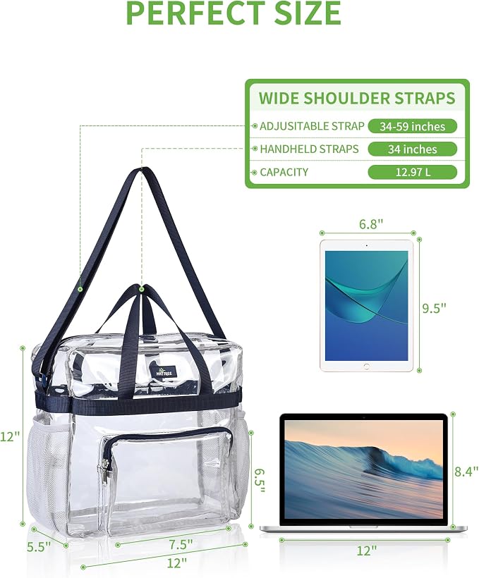 MAY TREE Clear Bag for Stadium Events 12×6×12 Clear Tote Lunch Bag - Image 2