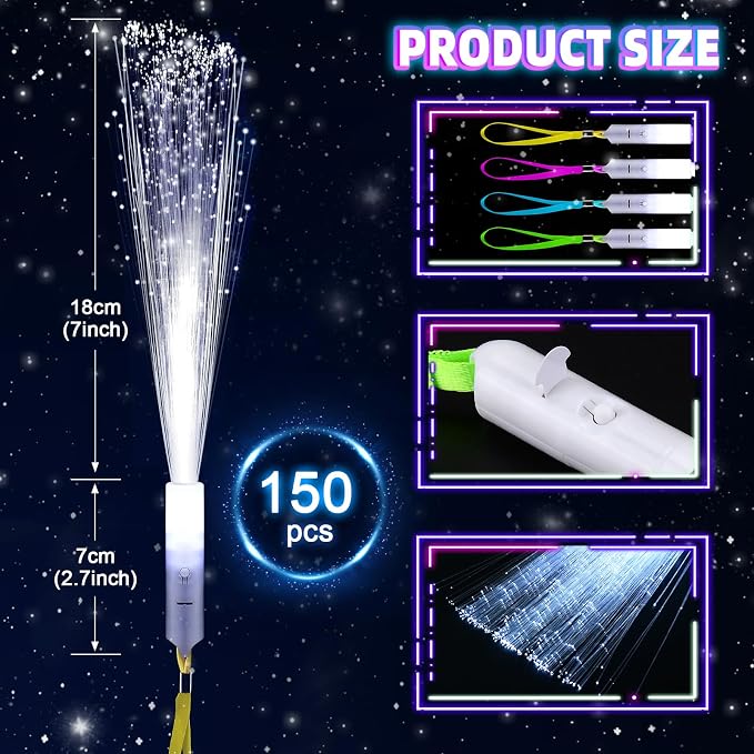 150 PCS White Fiber Optic Sticks, Glow Wands & Light Up Wands - Image 4