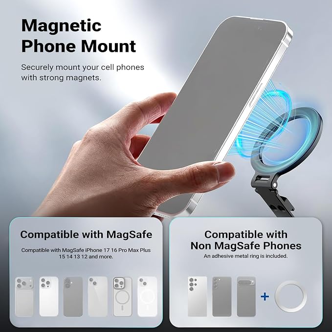 NEEWER Magnetic Tripod Phone Mount Cold Shoe Adapter, Aluminum Compact - Image 3