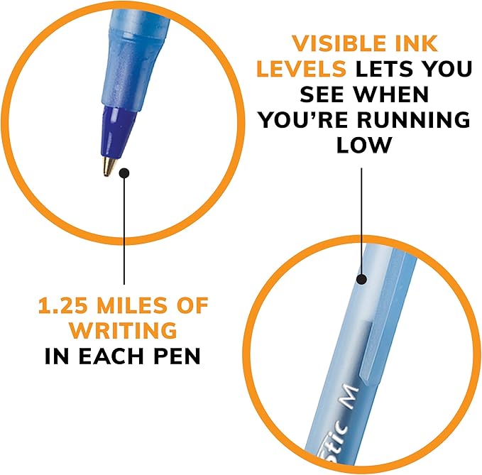 BIC Round Stic Xtra Life Ballpoint Pen, Medium Point, Flexible Round Barrel - Image 7
