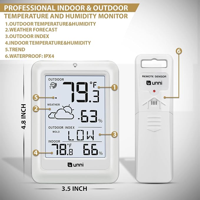 Indoor Outdoor Thermometer Wireless Weather Station, Temperature Humidity - Image 7