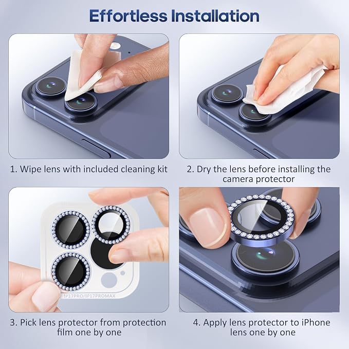 for iPhone 17 Pro / 17 Pro Max Camera Lens Protector Bling, Individual Diamond - Image 7