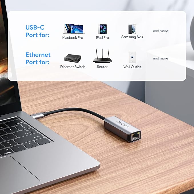 USB C to Ethernet Adapter, ABLEWE Type-C to RJ45 Gigabit Ethernet Adapter - Image 6