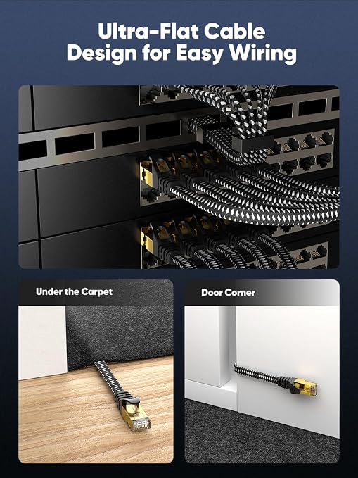 Cat 8 Ethernet Cable 6 FT Flat, High Speed 40Gbps 2000Mhz Braided Internet Cable - Image 5