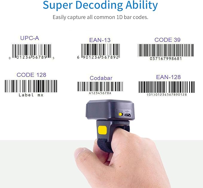 Portable Ring Bluetooth Barcode Scanner Wireless 2.4Ghz &USB Wired 3 in 1 - Image 2