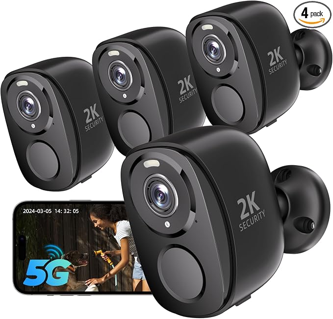 Rraycom 4Pack 5G/2.4G Security Cameras Wireless Outdoor, 2K Battery Powered AI by Rraycom