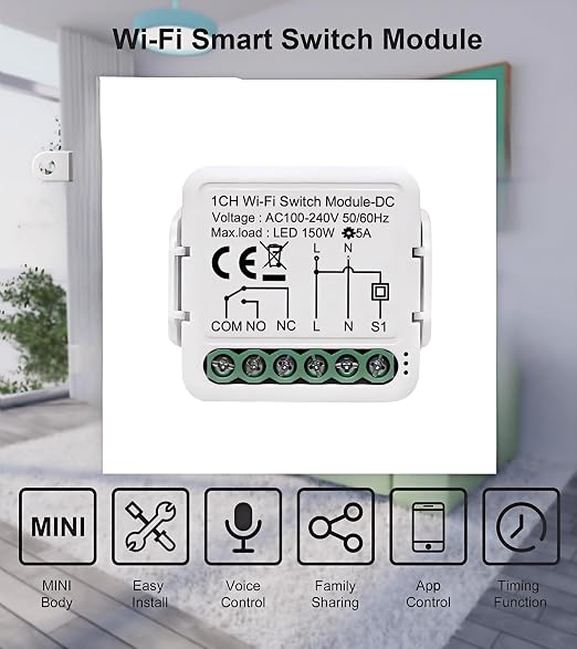 1CH Dry Contact WiFi Relay Switch Module, DC 12/24V AC 100-240V, Tuya Smart - Image 2