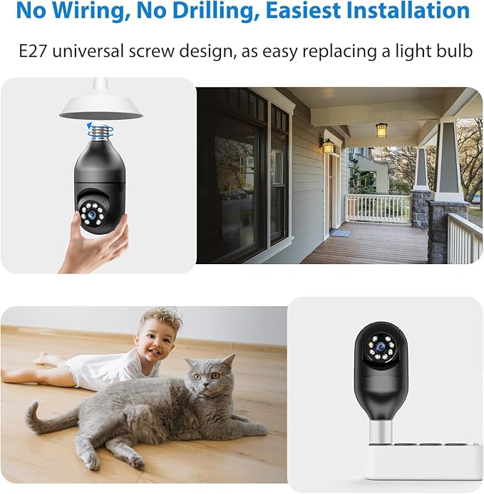 2K Light Bulb Camera Outdoor, 2.4/5GHz Wi-Fi 6 Security Cameras Wireless Outdoor - Image 5