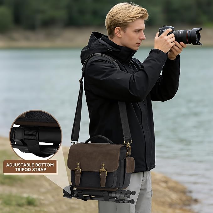 RAINSMORE Camera Bag, Vintage Canvas Camera Sling Bag Small Waterproof DSLR SLR - Image 7