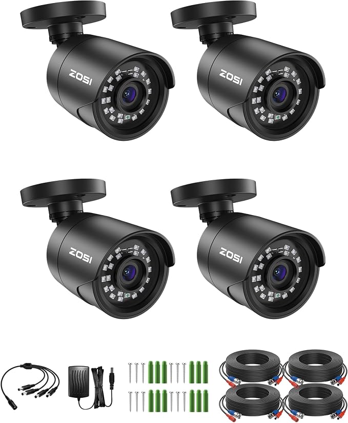 ZOSI 4 x 2MP 1080p Home Security Camera Outdoor Indoor, 1920TVL HD CCTV Bullet by ZOSI