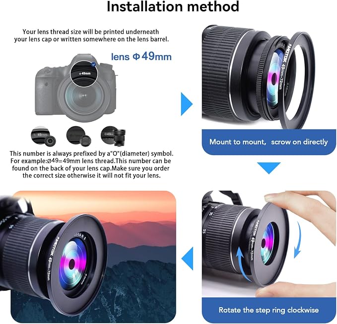 49mm Lens to 72mm Camera Lens Adapter, 49mm to 72mm Filter Step-Up Adapter Ring - Image 5