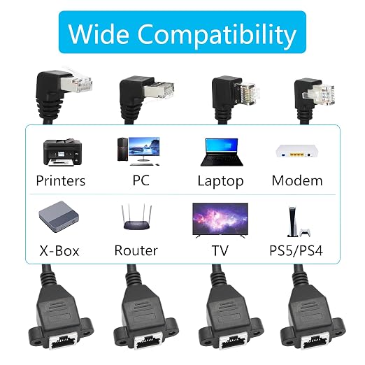 2Pcs 90 Degree Cat6 Ethernet Extension Cable 1FT, Up Angle RJ45 Male to Female - Image 6