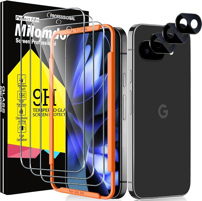 Milomdoi 3 Pack Tempered Glass for Google Pixel 9A Screen Protector by Milomdoi