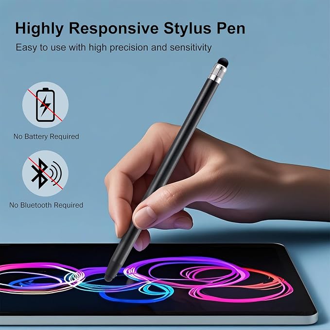 LINFANC 12Pcs Black Stylus Pen for Touchscreen, 2-in-1 High Precision & - Image 2