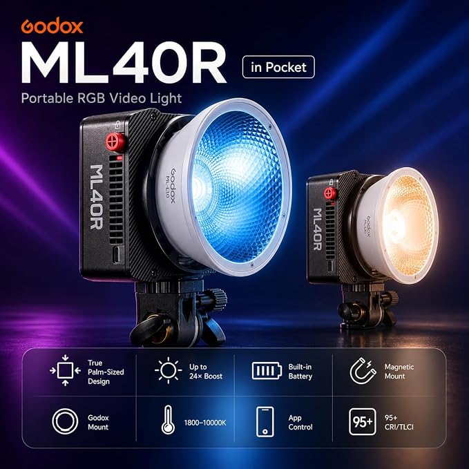 Godox ML40R RGB LED Video Light, Portable COB Photography Light - Image 2