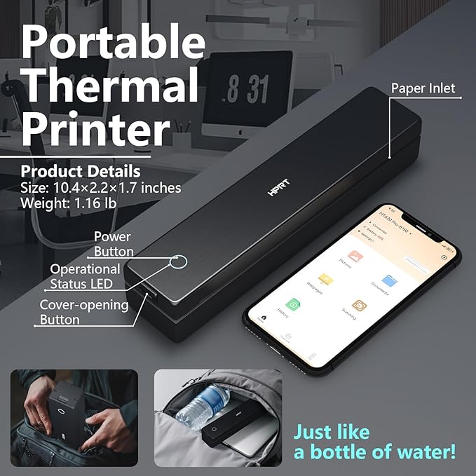 HPRT Portable Thermal Printer-Inkless Printer, Supports Thermal Paper&Labels - Image 2