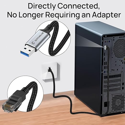 USB to Ethernet Cable 15 FT, USB 3.0 A to RJ45 Male Nylon Adapters, Gigabit - Image 2