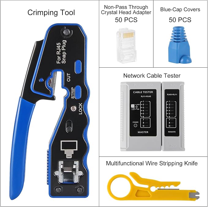 RJ45 Crimp Tool Kit Pass Through Ethernet Crimper - Image 2