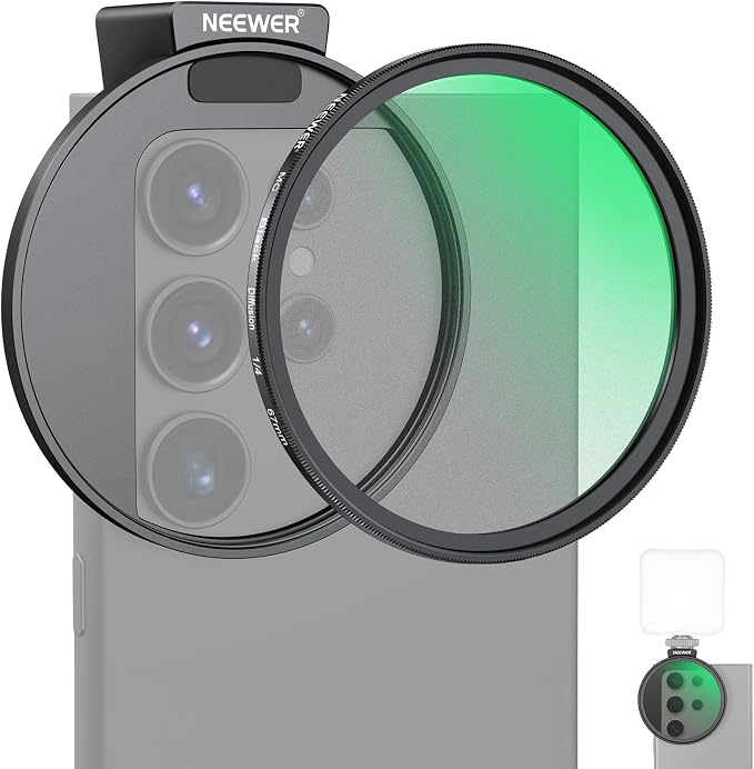 NEEWER 67mm 1/4 Black Diffusion Filter & Cold Shoe Phone Clip, Pouch & Lens by Neewer