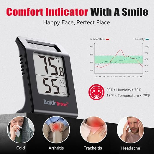BaldrTherm Humidity Thermometer Meters, Solar-Powered Indoor Temperature Sensor - Image 5