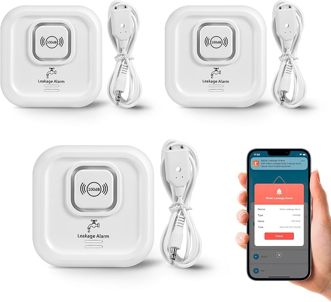 WiFi Water Leak Detectors 100dB Smart Water Sensor Alarm by HOAYVKJ