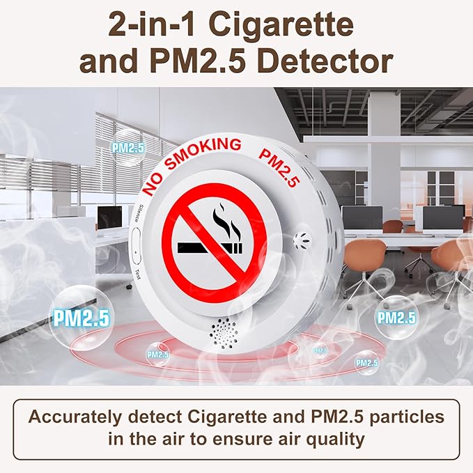 2in1 Cigarette Detector with Remote Control, No-Smoking and PM2.5 Alarm with - Image 2